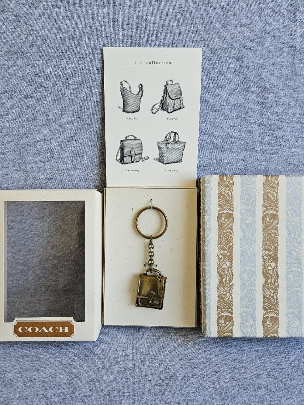 RARE Coach Station Bag Brass Icon Key Fob Ring Keychain Purse Charm With Box NWT